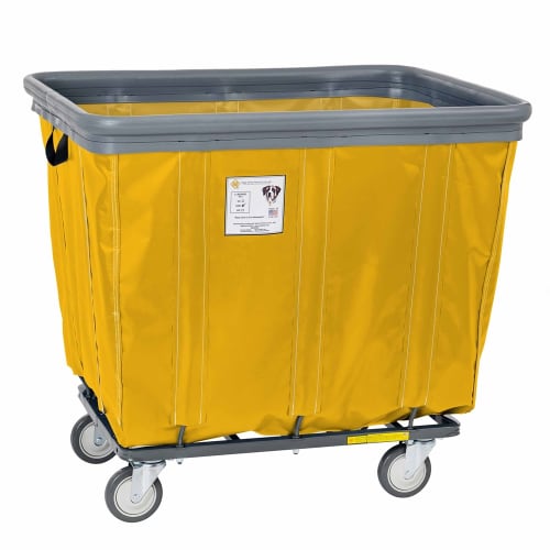 R&B Wire 10 Bushel Vinyl Basket Truck w/Sewn-In Air Cushion, All Swivel Casters, Yellow